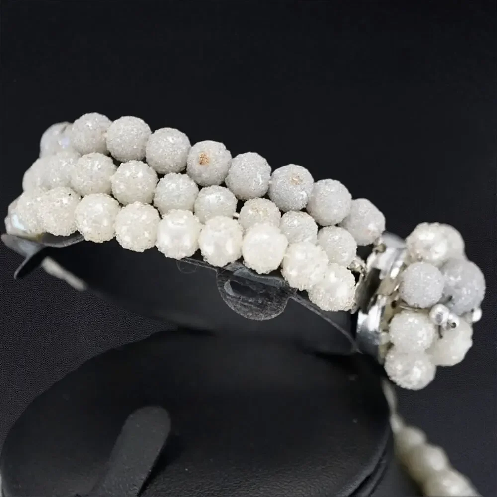Vintage MCM Sugar Bead Parure Set White Multi Strand Necklace‎ Bracelet Set